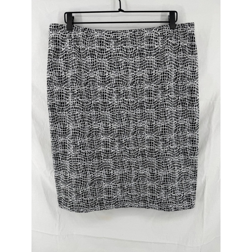 Kasper Size 14 Black White Metallic Textured Grid Pencil Skirt Knee Length